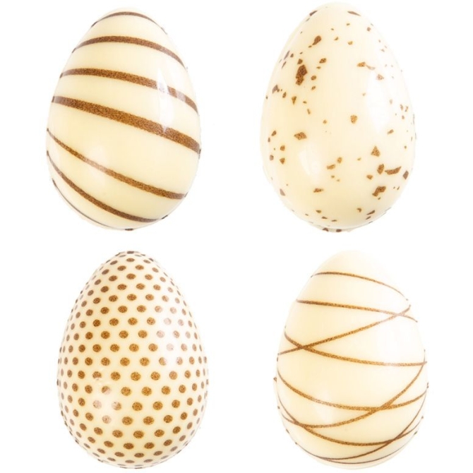 4 uova piccole con motivi 3D (3, 8 cm) - Cioccolato bianco 