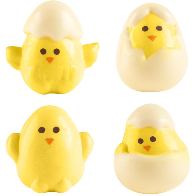 4 piccoli pulcini 3D (3, 5 cm) - Cioccolato bianco 