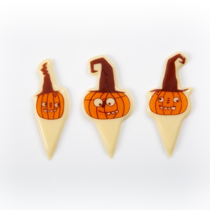 3 plettri con testa di zucca (5, 5 cm) - cioccolato bianco 