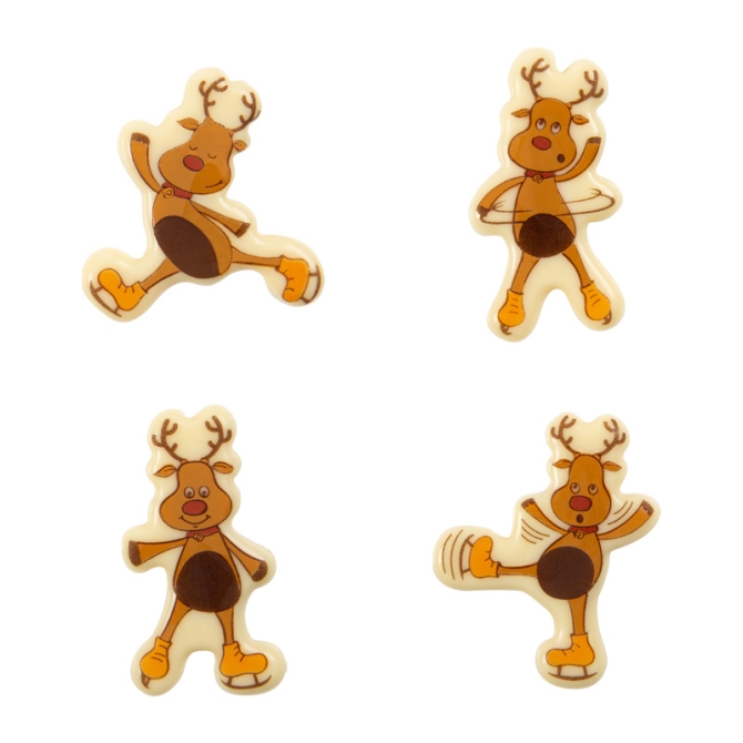 4 Renne danzanti (4, 5 cm) - Cioccolato bianco 