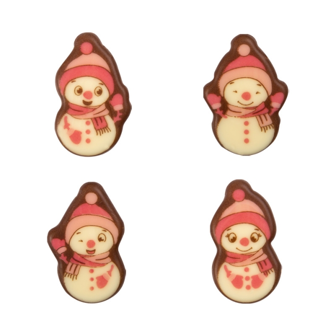4 pupazzi di neve rosa (4 cm) - cioccolato fondente 