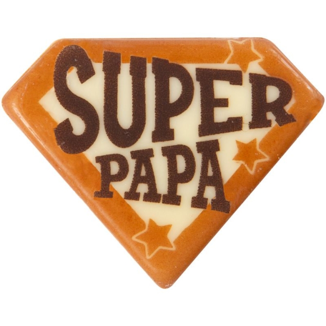 1 Decorazione Super Papà grande (8 cm) - Cioccolato bianco 