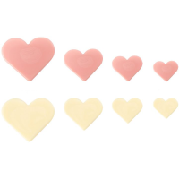 Set di 8 cuori: 4 cuori bianchi e 4 cuori rosa - cioccolato bianco
