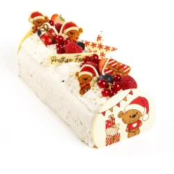 2 Punte di Tronco Orsetto Natalizio 10 cm - Cioccolato Bianco. n1