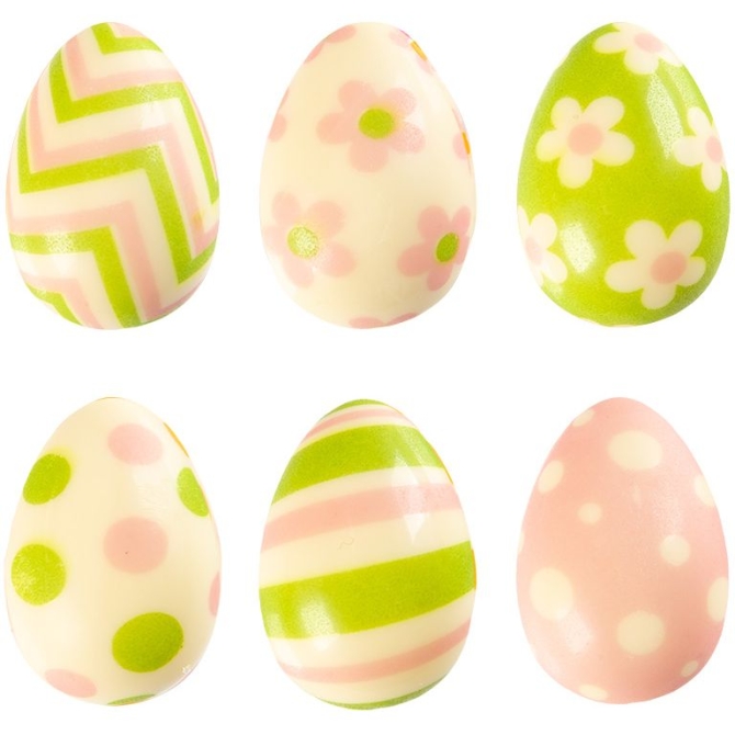 3 Uova 3D Verde / Rosa (3, 8 cm) - Cioccolato bianco 