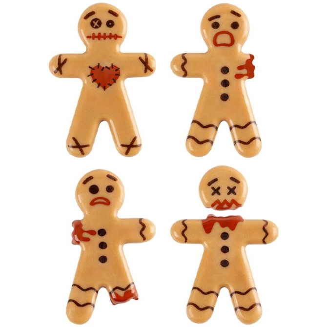4 terrificanti omini di pan di zenzero di Halloween da 4, 4 cm - Cioccolato 