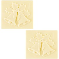 2 tappi terminali per tronchetto di Natale a forma di campana (9 cm) - Cioccolato bianco