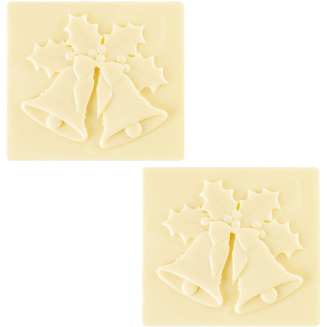 2 tappi terminali per tronchetto di Natale a forma di campana (9 cm) - Cioccolato bianco 
