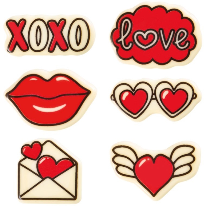 Set di 6 decorazioni per San Valentino al cioccolato bianco 