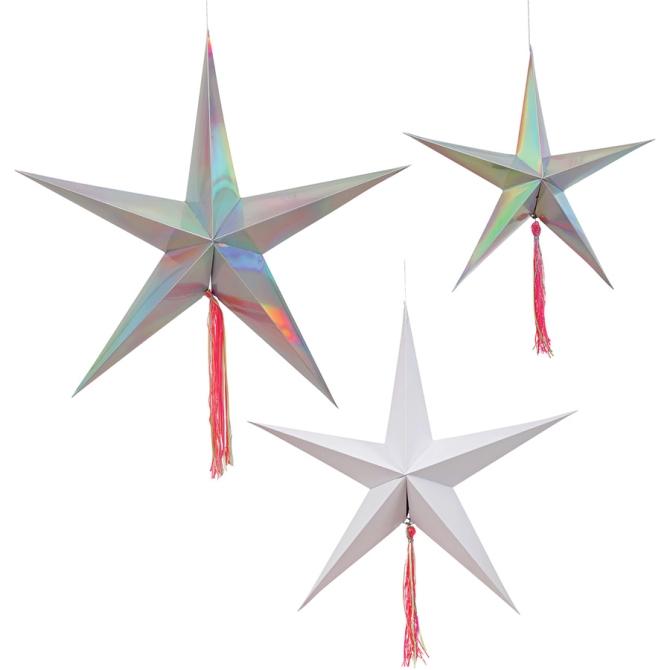 3 Grandi Decorazioni da appendere Stelle filanti (18,  25 e 28 cm) 