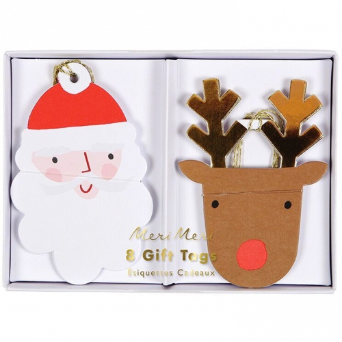 8 Etichette regalo Babbo Natale e Renna (8 cm) 