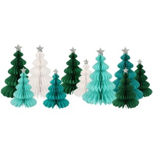 Set di 10 decorazioni da tavola in abete da dispiegare - Verde/Bianco