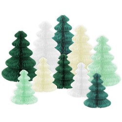 Set di 10 decorazioni da tavola in abete da dispiegare - Verde / Bianco. n1