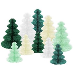 Set di 10 decorazioni da tavola in abete da dispiegare - Verde / Bianco. n°1