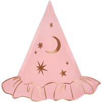 8 piatti rosa con cappello da strega