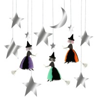 3 decorazioni pendenti a forma di strega e stella d'argento