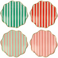 8 piatti festivi a righe con finitura dorata