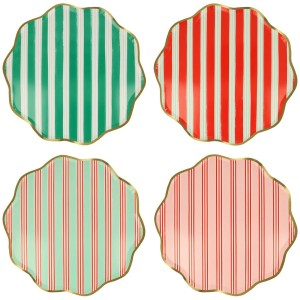 8 piatti festivi a righe con finitura dorata