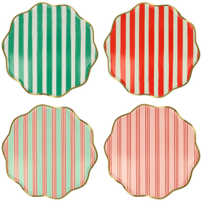 8 piatti festivi a righe con finitura dorata 