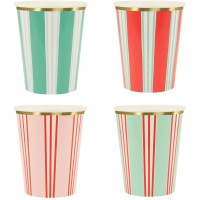 8 tazze festive a righe con finitura dorata