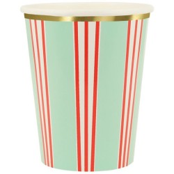 8 tazze festive a righe con finitura dorata. n1