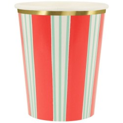 8 tazze festive a righe con finitura dorata. n3