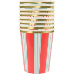 8 tazze festive a righe con finitura dorata. n5