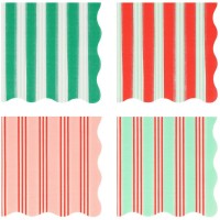 16 Piccole Tovaglioli Festive a Righe con Finitura Dorata