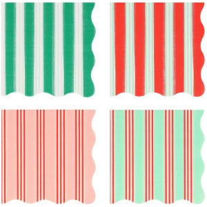 16 Piccole Tovaglioli Festive a Righe con Finitura Dorata