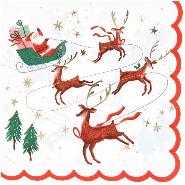 16 tovaglioli di Babbo Natale,  slitta e renna