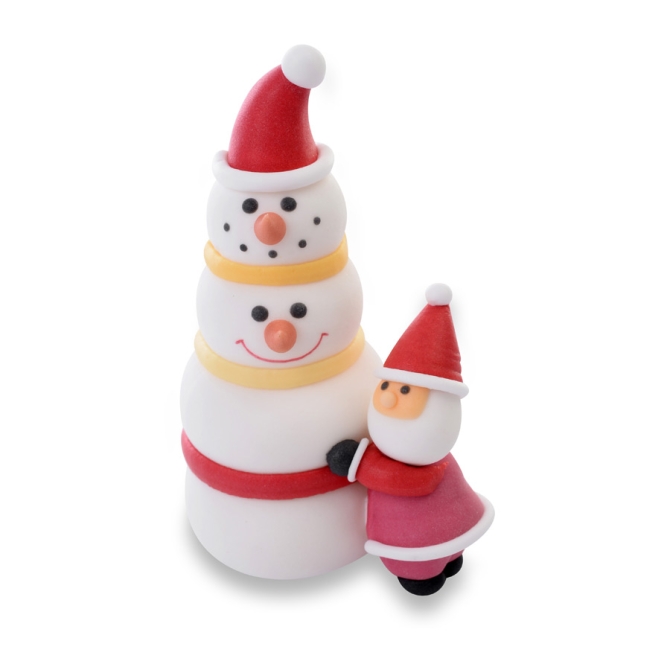 1 Figura Coppia Babbo Natale Pupazzo di Neve 2 Teste (7 cm) - Zucchero 