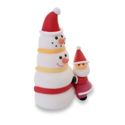 1 Figura Coppia Babbo Natale Pupazzo di Neve 2 Teste (7 cm) - Zucchero. n1