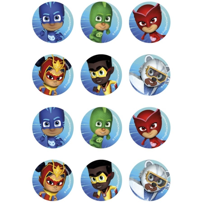 12 adesivi per biscotti PJ Masks (5, 8 cm) - Zucchero 