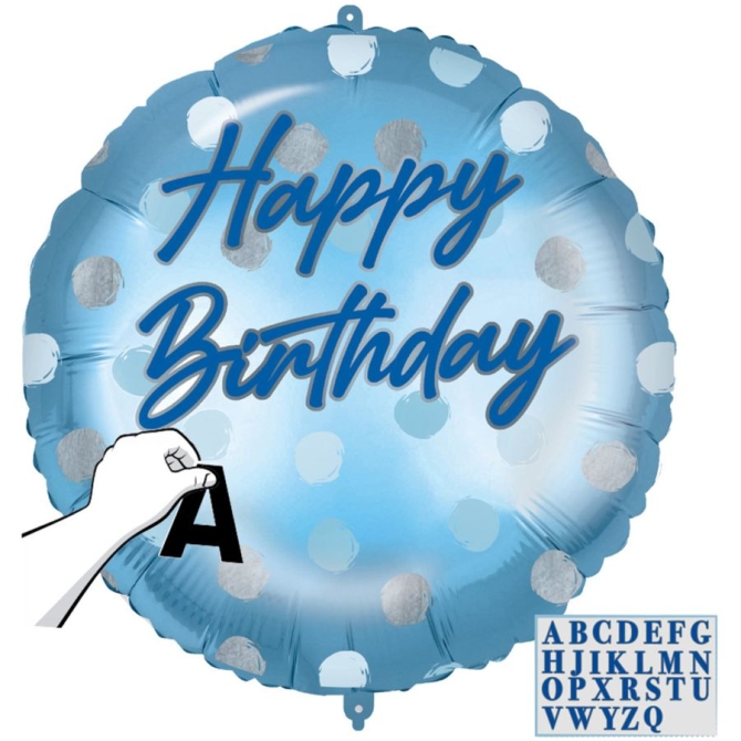 Lettere Personalizzabili per Palloncini ad Elio in Alluminio - Happy Birthday Blu  46 cm 