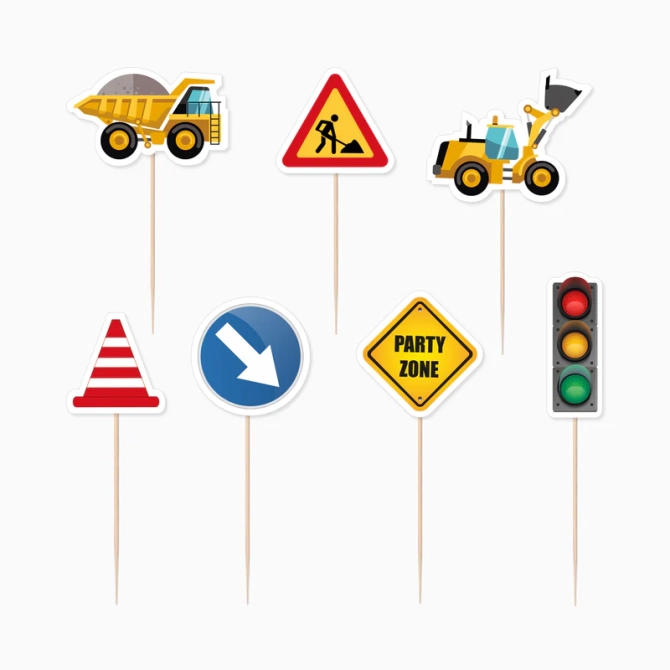 7 cake topper a tema costruzioni