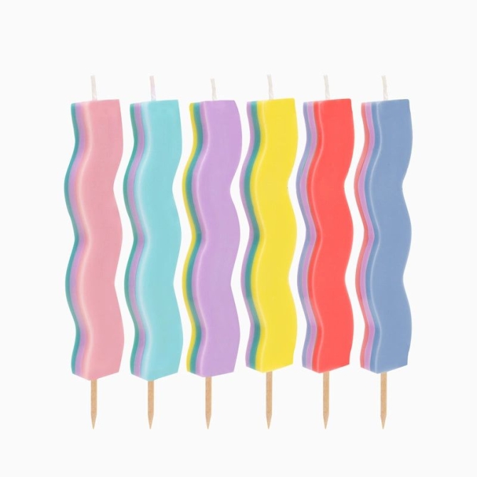 6 candele ondulate Happy Vibes � 10 cm 