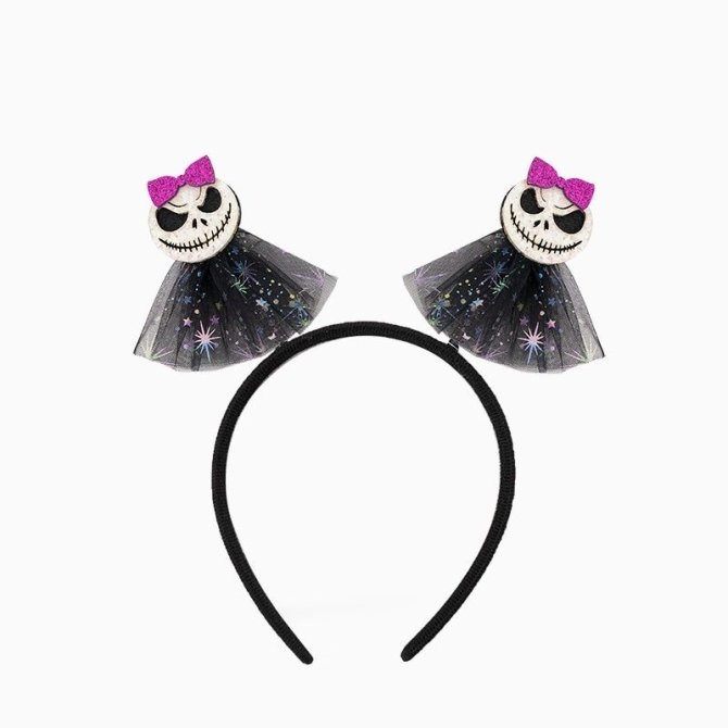 Cerchietto da scheletro di Halloween con fiocco rosa e tulle 