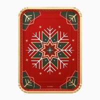 Set di 2 vassoi rettangolari con decorazioni a fiocchi di neve verdi e rossi