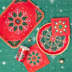 Set di 2 vassoi rettangolari con decorazioni a fiocchi di neve verdi e rossi. n�4