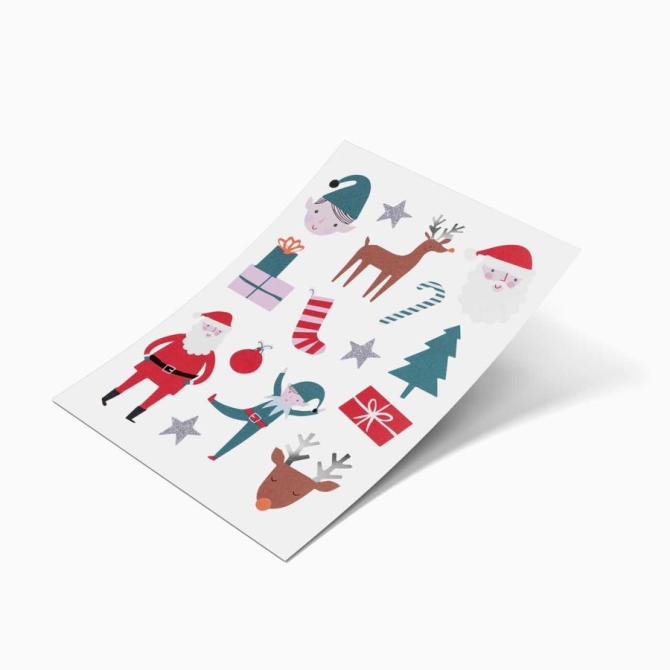 15 adesivi natalizi - Babbo Natale ed elfi 