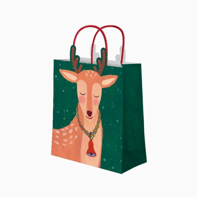 Sacchetto regalo natalizio con renna - 32 cm 
