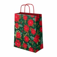 Sacchetto regalo natalizio piccolo con stella di Natale verde - 24 cm