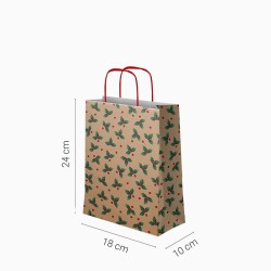 Sacchetto regalo natalizio piccolo con agrifoglio - 24 cm. n�2