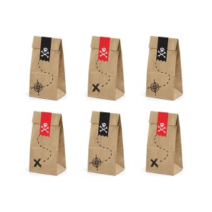 6 sacchetti regalo pirata rossi (18 cm) - Kraft