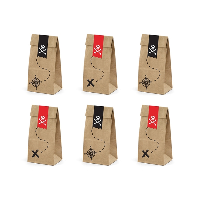 6 sacchetti regalo pirata rossi (18 cm) - Kraft 