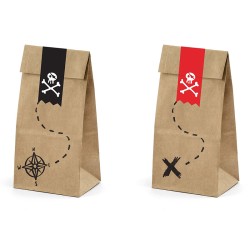 6 sacchetti regalo pirata rossi (18 cm) - Kraft. n1