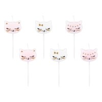 6 mini candele gatto Mademoiselle (7 cm)