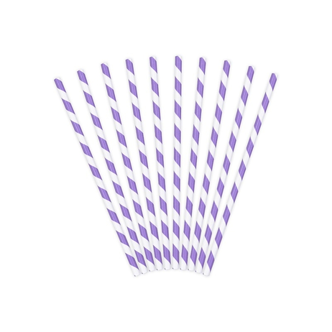 10 cannucce di carta a righe viola / bianche - Oceano iridescente 