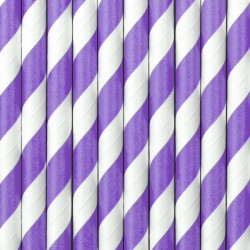 10 cannucce di carta a righe viola / bianche - Oceano iridescente. n1