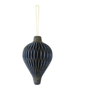 Lanterna a nido d'ape da appendere - blu navy/oro - 15 cm